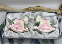 Load image into Gallery viewer, Baby My First Curl, My First Tooth Pink Rocking Horse
